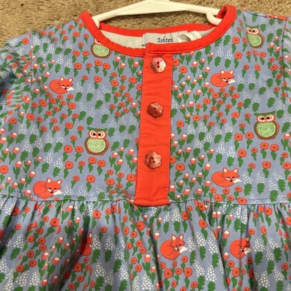 Ishtex Girls' Owl Print Dress with Red Accents (Size: 4T) - Picture 3 of 5
